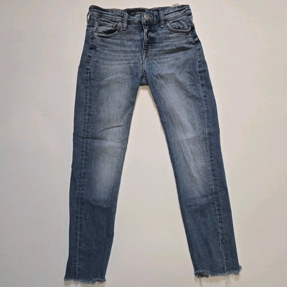 Lucky Brand Jeans Womens 0 25 Blue Mid Rise Skinny Ava Crop Distressed Raw Hem P - Picture 1 of 10